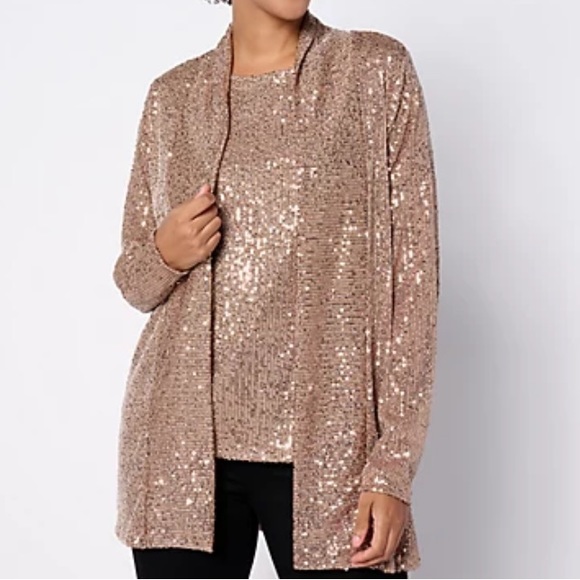 Jingle Belles by Kim Gravel Sequin Mesh Open Front Topper ~ Bronze - Picture 8 of 9